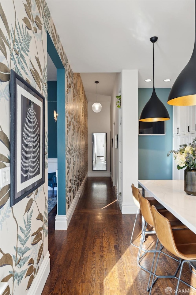 interior space with dark hardwood / wood-style flooring