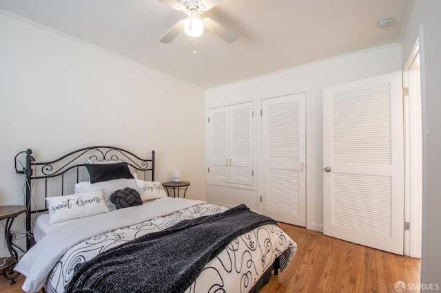 569 Peralta Ave, San Francisco, CA 94110 - bedroom featuring light wood-style flooring, crown molding, and a ceiling fan