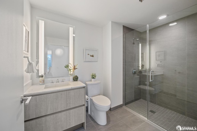 338 Main St Unit 35E, San Francisco, CA 94105 - full bath featuring tile patterned floors, a stall shower, toilet, baseboards, and vanity