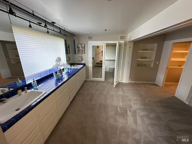 bathroom with sink and built in shelves