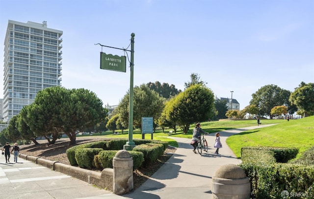 view of home's community with a yard