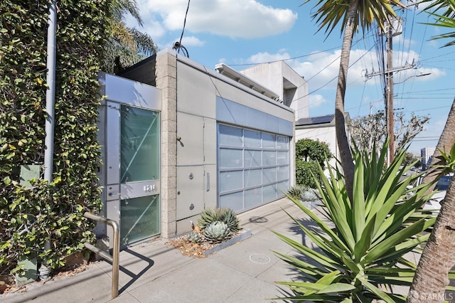 exterior space with a garage