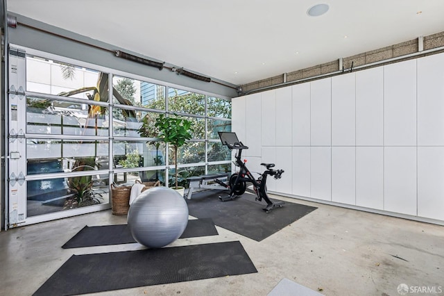 workout area with concrete floors