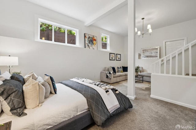 2266 Cecilia Ave, San Francisco, CA 94116 - carpeted bedroom with a chandelier and beam ceiling