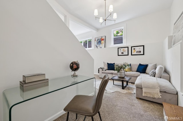 2266 Cecilia Ave, San Francisco, CA 94116 - carpeted office space with a chandelier and baseboards