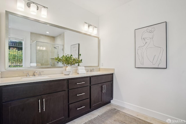 176 Summit Way, San Francisco, CA 94132 - full bath with a stall shower, tile patterned flooring, double vanity, and baseboards