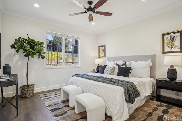 176 Summit Way, San Francisco, CA 94132 - bedroom with baseboards, wood finished floors, recessed lighting, crown molding, and a ceiling fan