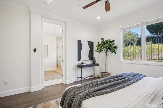 176 Summit Way, San Francisco, CA 94132 - bedroom with crown molding, wood finished floors, baseboards, recessed lighting, and ensuite bathroom
