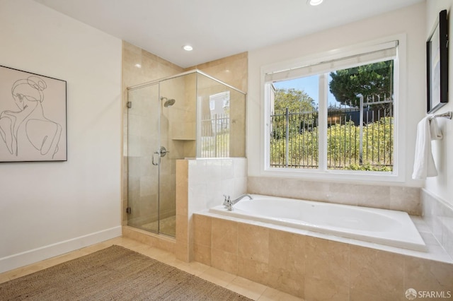 176 Summit Way, San Francisco, CA 94132 - bathroom with a garden tub, a stall shower, tile patterned flooring, and recessed lighting