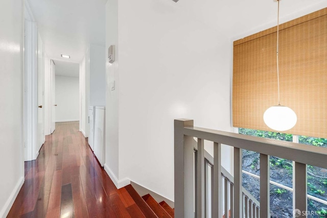 corridor featuring dark wood-type flooring