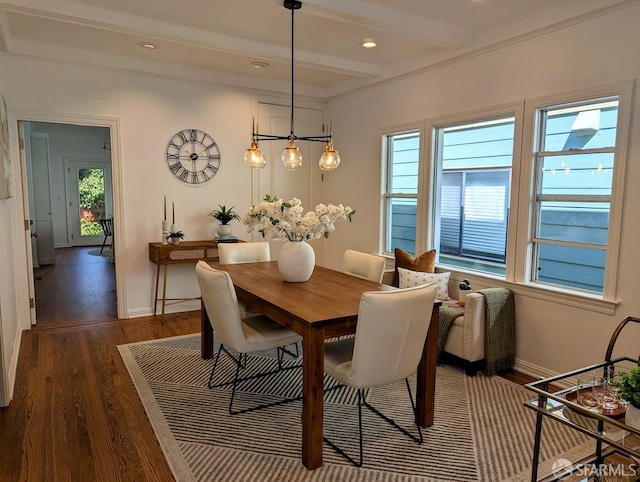 192 Ridgeway Ave, Oakland, CA 94611 - dining space featuring plenty of natural light, wood finished floors, beam ceiling, and recessed lighting