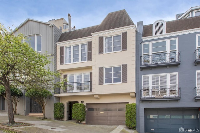 exterior space with a garage