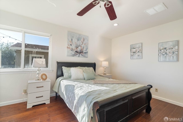 350 Camino Diablo Rd, Brentwood, CA 94513 - bedroom with wood finished floors, visible vents, baseboards, ceiling fan, and recessed lighting