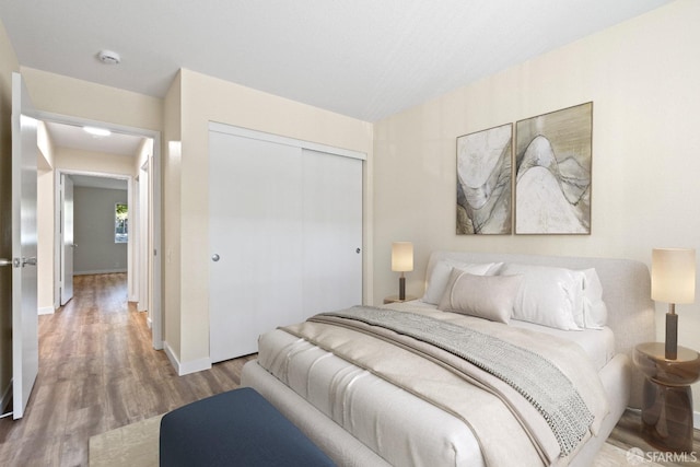 bedroom featuring a closet and hardwood / wood-style flooring