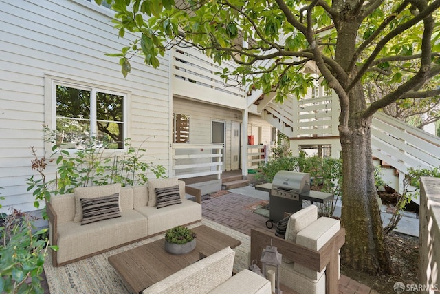 view of patio featuring an outdoor living space and area for grilling