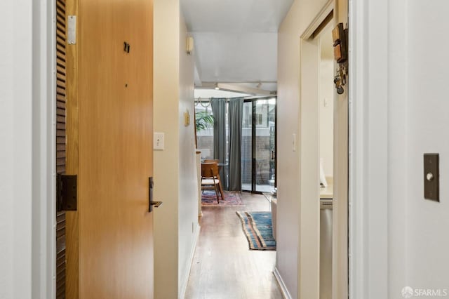 hall with hardwood / wood-style floors