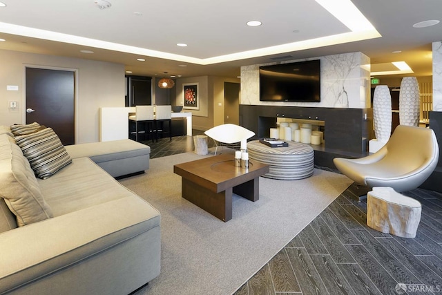 420 Mission Bay Blvd Unit 706, San Francisco, CA 94158 - living room with recessed lighting, wood finished floors, and a raised ceiling