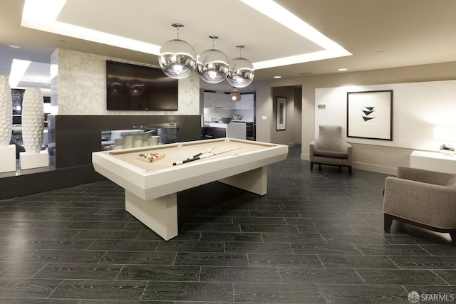 420 Mission Bay Blvd Unit 706, San Francisco, CA 94158 - game room featuring billiards, baseboards, a notable chandelier, a tray ceiling, and recessed lighting