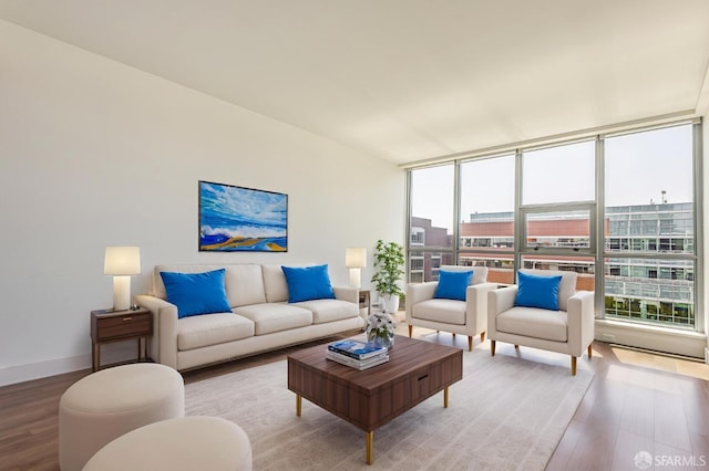 420 Mission Bay Blvd Unit 706, San Francisco, CA 94158 - living room with light wood-type flooring, baseboards, a healthy amount of sunlight, and expansive windows