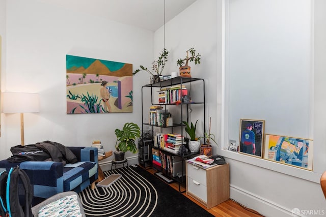 sitting room with wood-type flooring