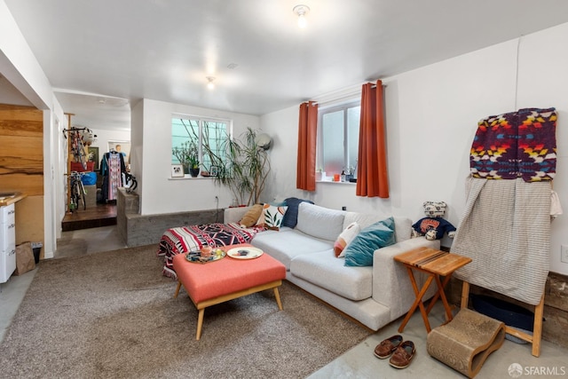 living room featuring concrete flooring