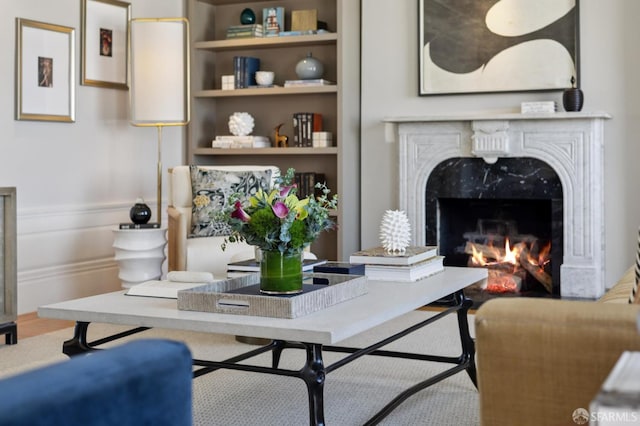 1123 Greenwich St, San Francisco, CA 94109 - living area featuring a high end fireplace and an office area