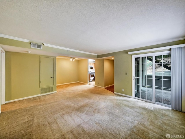 605 Canyon Oaks Dr Unit B, Oakland, CA 94605 - carpeted spare room featuring crown molding, a textured ceiling, and a ceiling fan