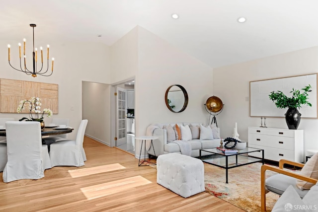 2429 22nd Ave, San Francisco, CA 94116 - living area with a chandelier, light wood finished floors, recessed lighting, and high vaulted ceiling