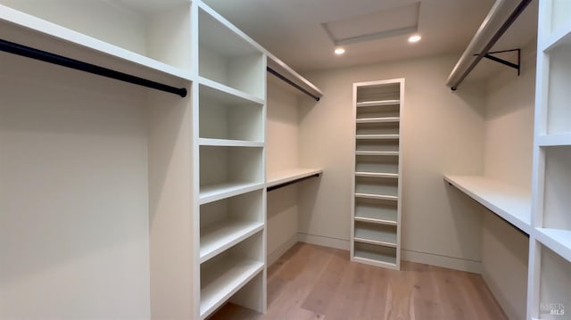 spacious closet with light hardwood / wood-style floors