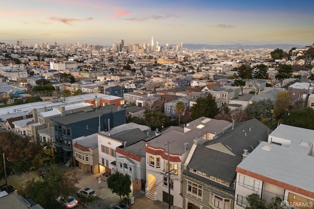 view of aerial view at dusk