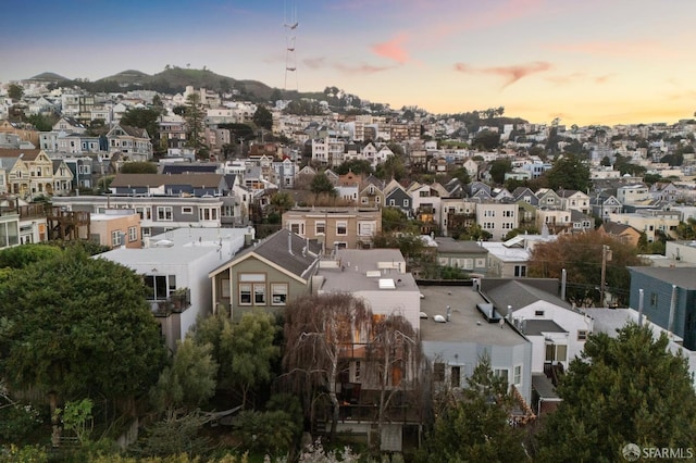 view of aerial view at dusk