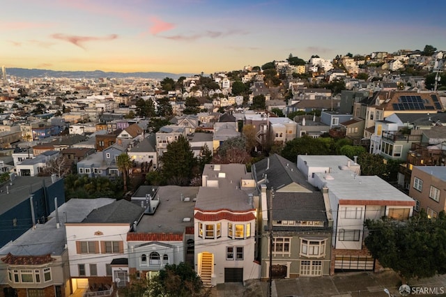 view of aerial view at dusk