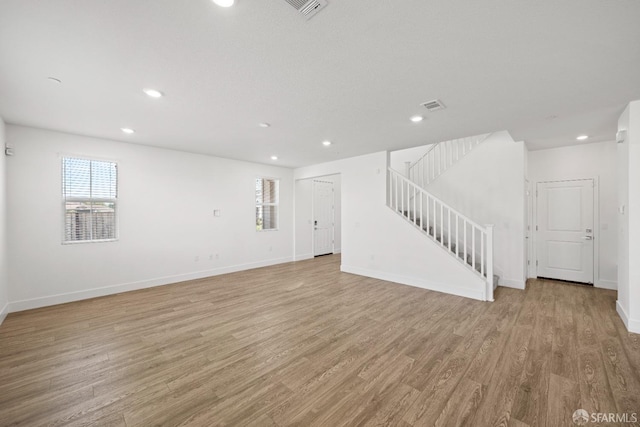 unfurnished living room with light hardwood / wood-style floors