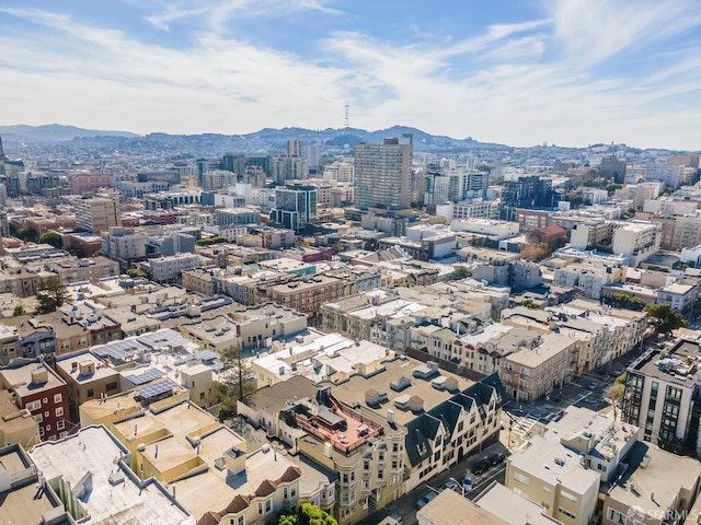 aerial view with a city view and a mountain view