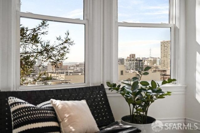 interior details featuring a city view