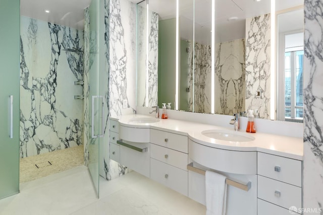 181 Fremont St Unit 58A, San Francisco, CA 94105 - full bathroom featuring a marble finish shower and double vanity