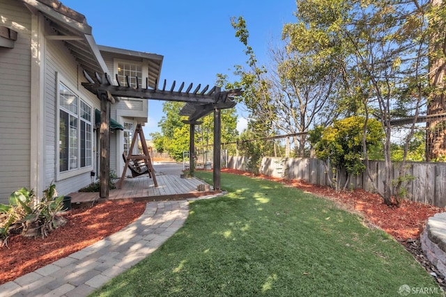 4737 Crestone Peak Dr, Antioch, CA 94531 - view of yard featuring a deck, a fenced backyard, and a pergola