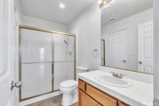 4737 Crestone Peak Dr, Antioch, CA 94531 - full bath with tile patterned flooring, vanity, toilet, a shower stall, and visible vents