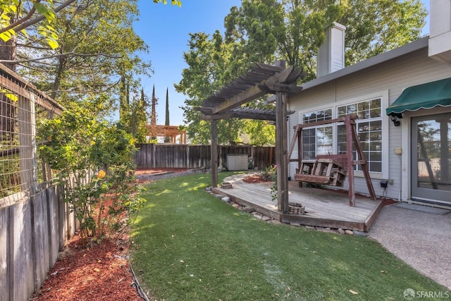 4737 Crestone Peak Dr, Antioch, CA 94531 - view of yard with a pergola, a wooden deck, and a fenced backyard
