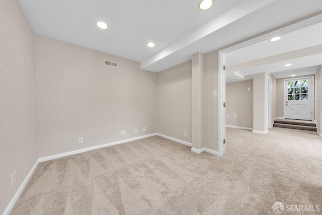 3779 Park Boulevard Way, Oakland, CA 94610 - below grade area featuring carpet, recessed lighting, and stairs