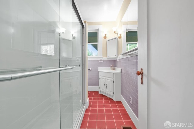 3779 Park Boulevard Way, Oakland, CA 94610 - full bathroom with vanity, a stall shower, tile patterned flooring, and tile walls