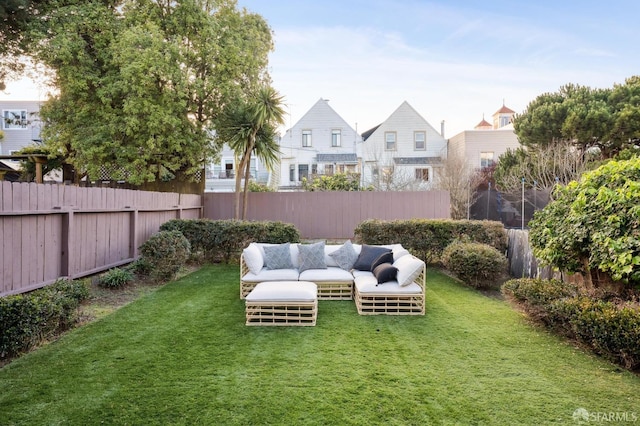 view of yard with an outdoor living space