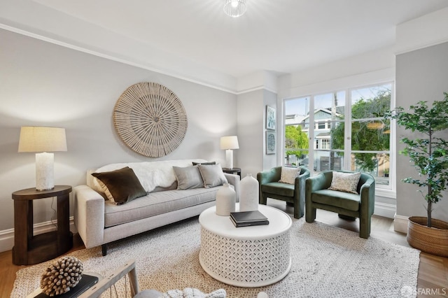 living room with hardwood / wood-style floors