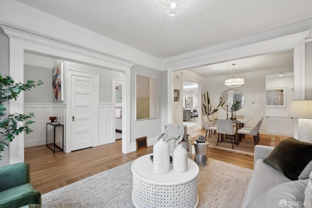 living room with light hardwood / wood-style floors