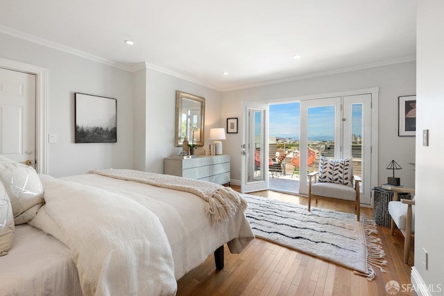 1758 Palou Ave, San Francisco, CA 94124 - bedroom featuring access to exterior, wood-type flooring, ornamental molding, recessed lighting, and baseboards