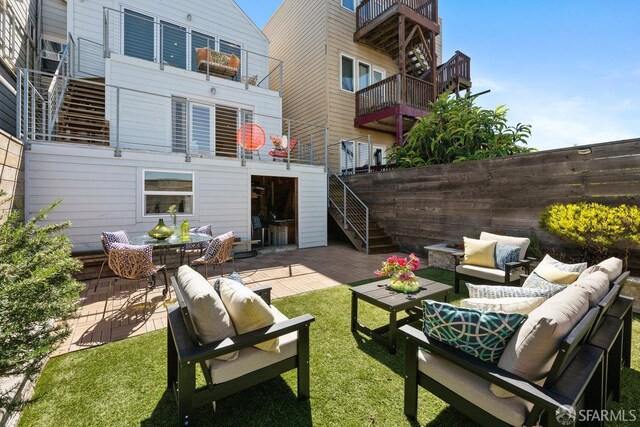 1758 Palou Ave, San Francisco, CA 94124 - view of patio with an outdoor hangout area and stairs