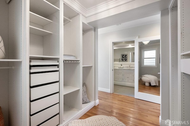 1758 Palou Ave, San Francisco, CA 94124 - walk in closet featuring light wood-style flooring and a sink