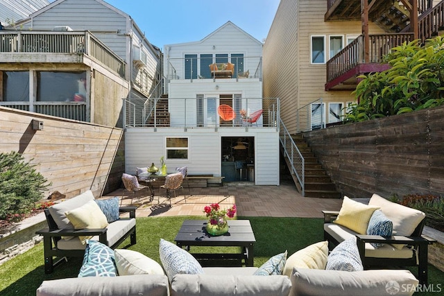 1758 Palou Ave, San Francisco, CA 94124 - back of house featuring outdoor lounge area, stairs, and a patio