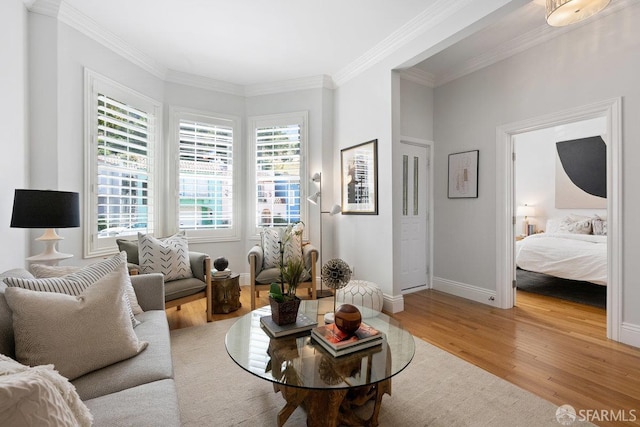 1758 Palou Ave, San Francisco, CA 94124 - living room with light wood-style floors, crown molding, and baseboards