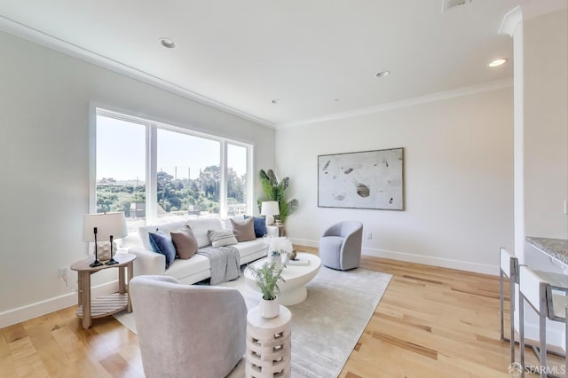 165 Summit Way, San Francisco, CA 94132 - living area featuring crown molding, baseboards, light wood finished floors, and recessed lighting